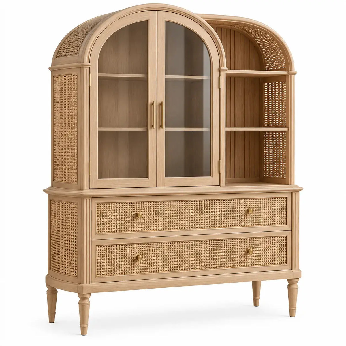 Elegant castanho cristaleira with arched glass doors and wooden elements, showcasing a stylish display cabinet from WetandWestCoast.
