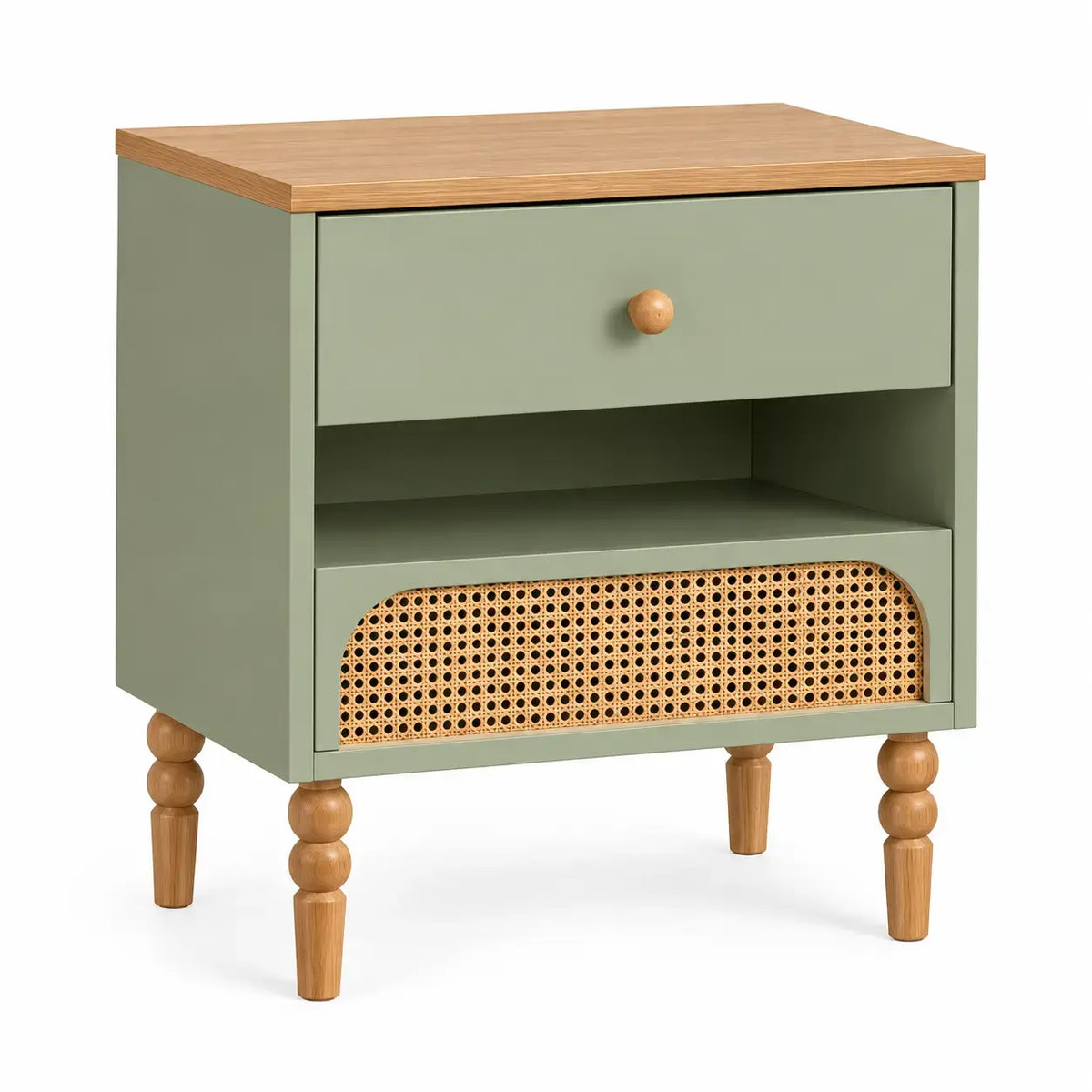 Wetandwestcoast green and brown accent table with woven details, ideal as a stylish support or side table for any space.