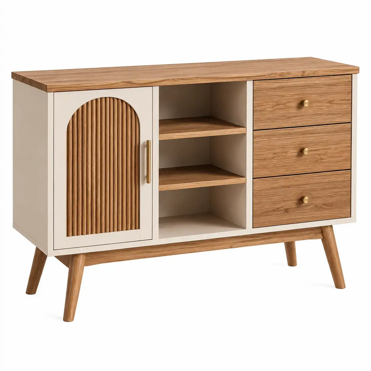 White and brown arched sideboard by WetandWestCoast featuring smooth curves and modern design elements.