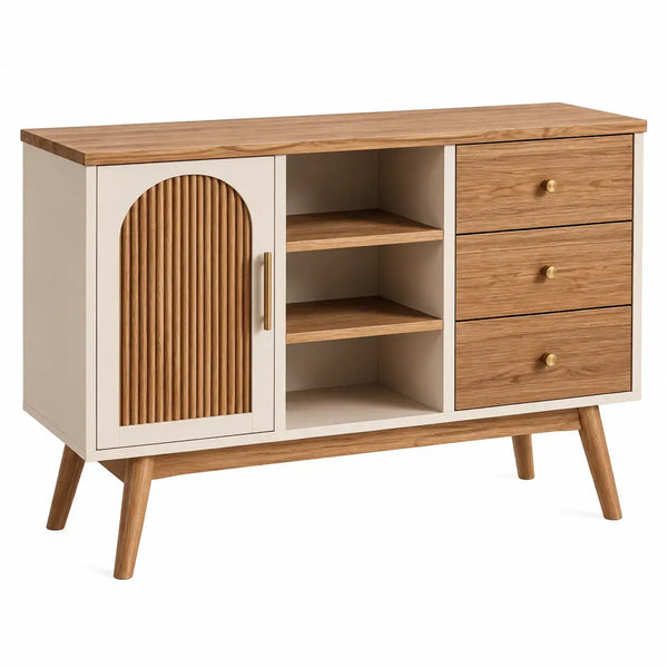 White and brown arched sideboard by WetandWestCoast featuring smooth curves and modern design elements.