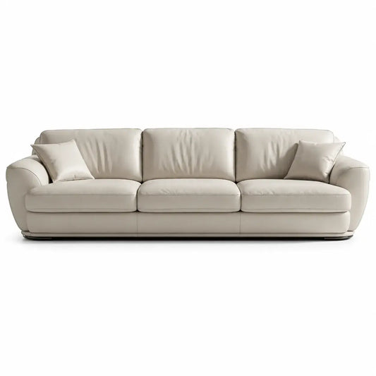 Beige upholstered sofa with padded seat and backrest, modern design by wetandwestcoast, comfortable living room furniture