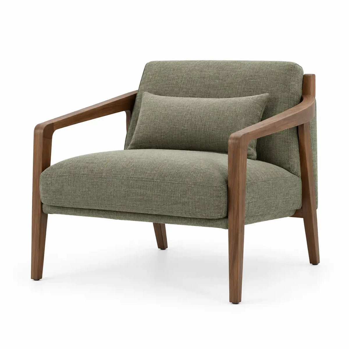 Wetandwestcoast upholstered armchair with padded seat and backrest in green and brown fabric, stylish and comfortable for any space