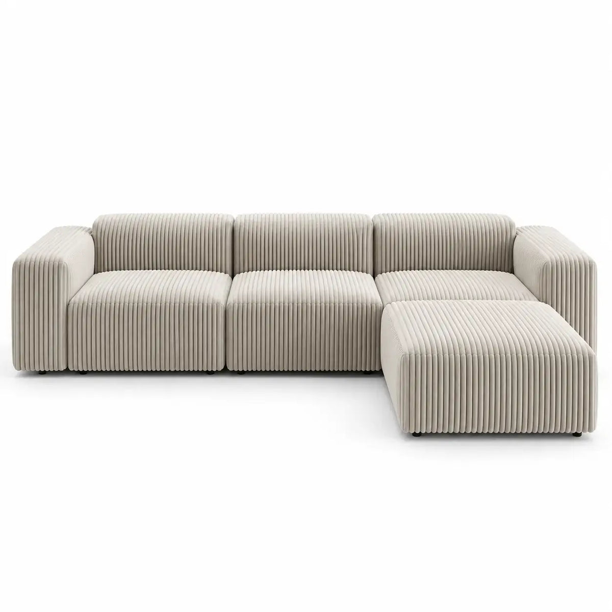 Low-profile L-shaped sofa in gray with modern design by Wet and West Coast, shown from a side angle.