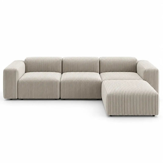 Low-profile L-shaped sofa in gray with modern design by Wet and West Coast, shown from a side angle.
