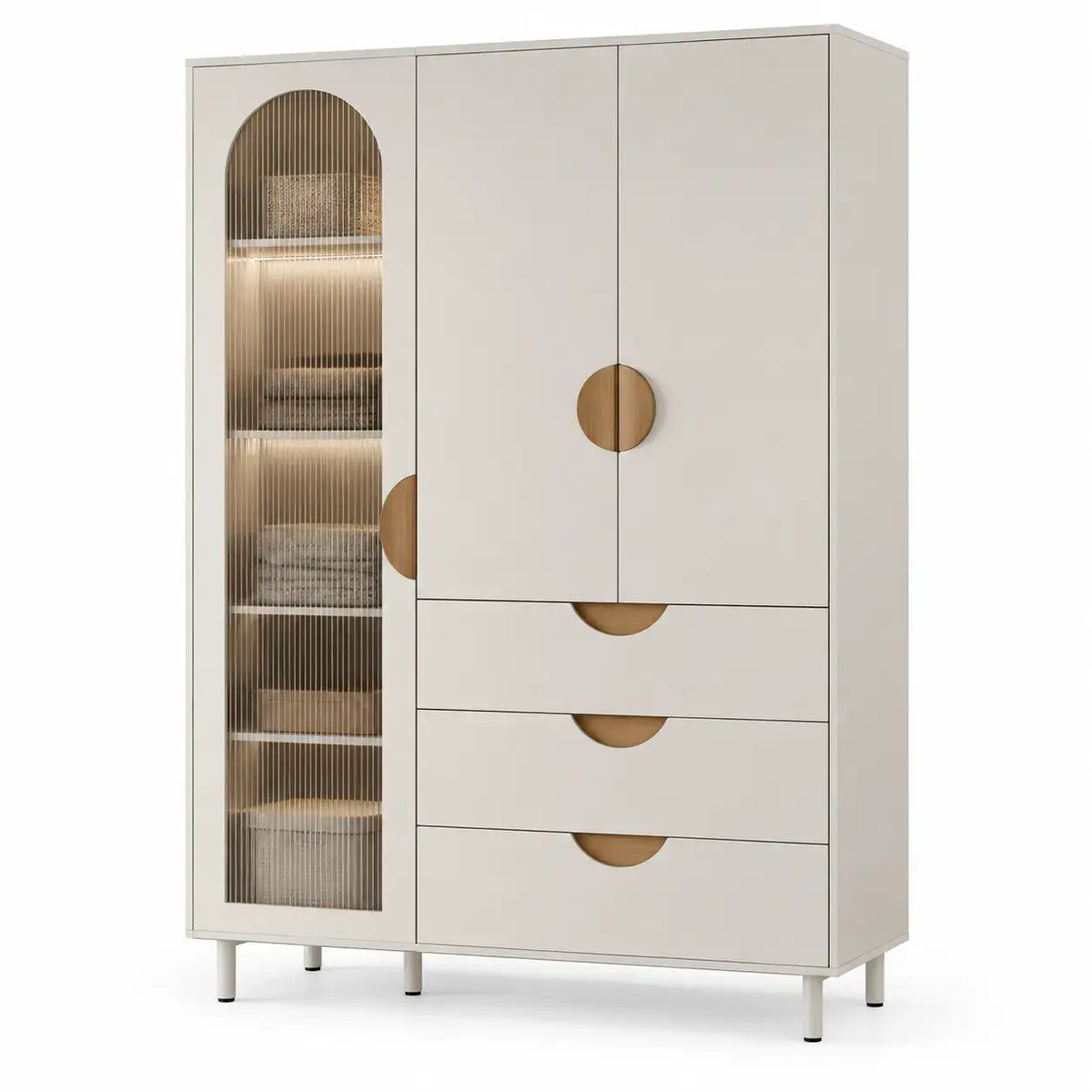 White wardrobe with arched design elements from WetandWestcoast, showcasing sleek, modern storage with elegant curved details.