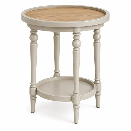 Round support table in white and brown from wetandwestcoast, showcasing its sleek design and smooth finish.