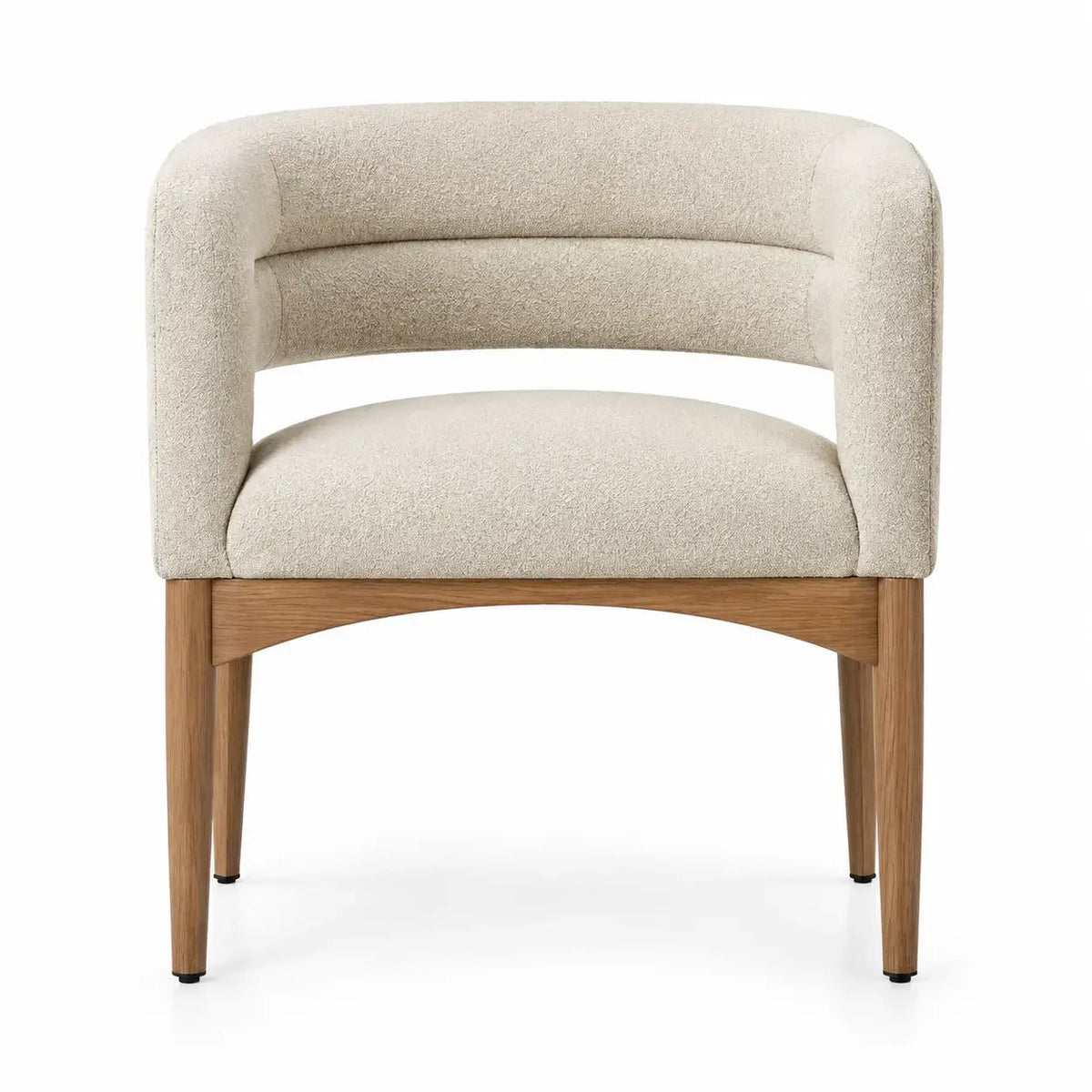 Curved line beige and brown chair by Wet and West Coast, modern design with smooth upholstery and sleek wooden legs.