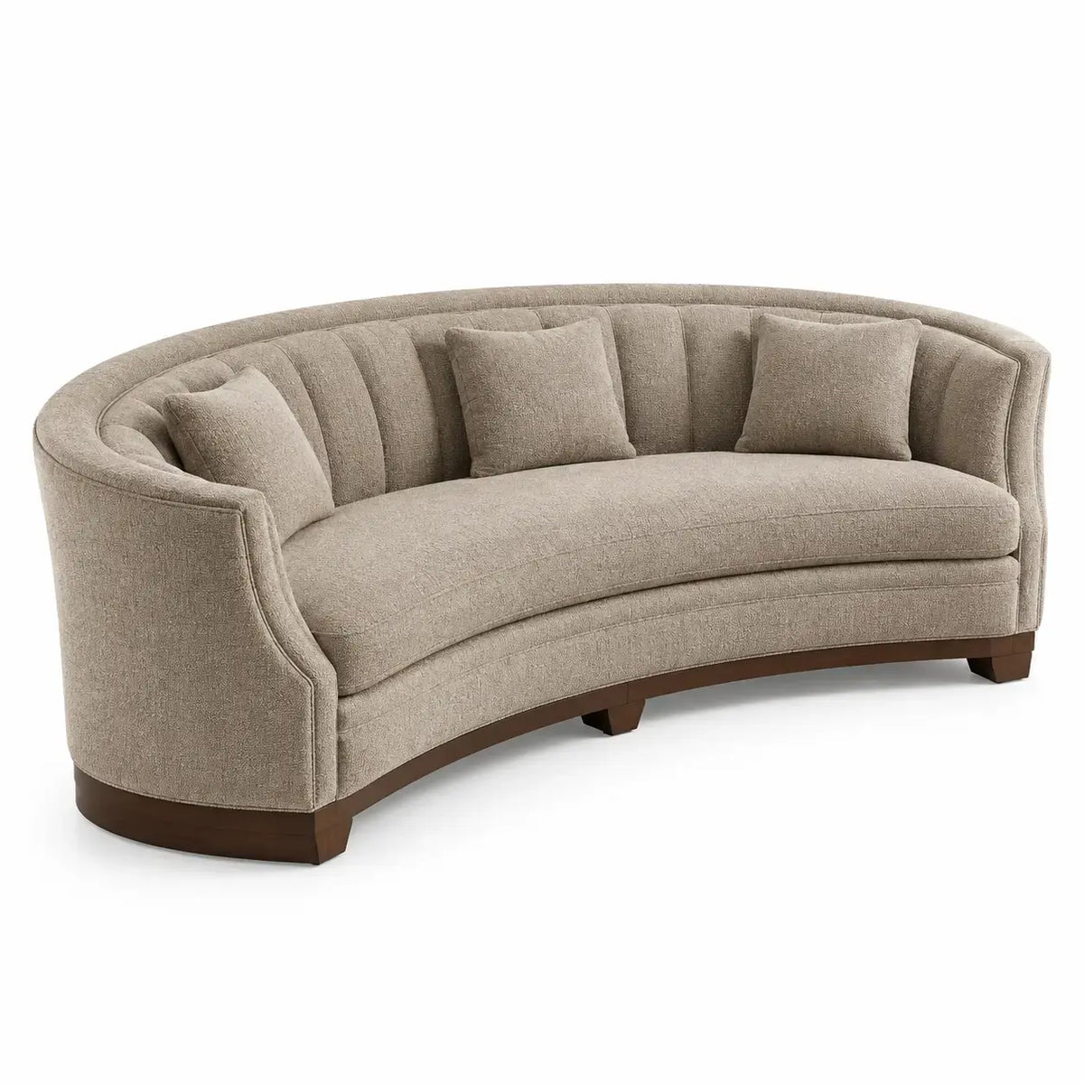 Beige curved sofa by wetandwestcoast with plush cushions and sleek design, perfect for modern living rooms.